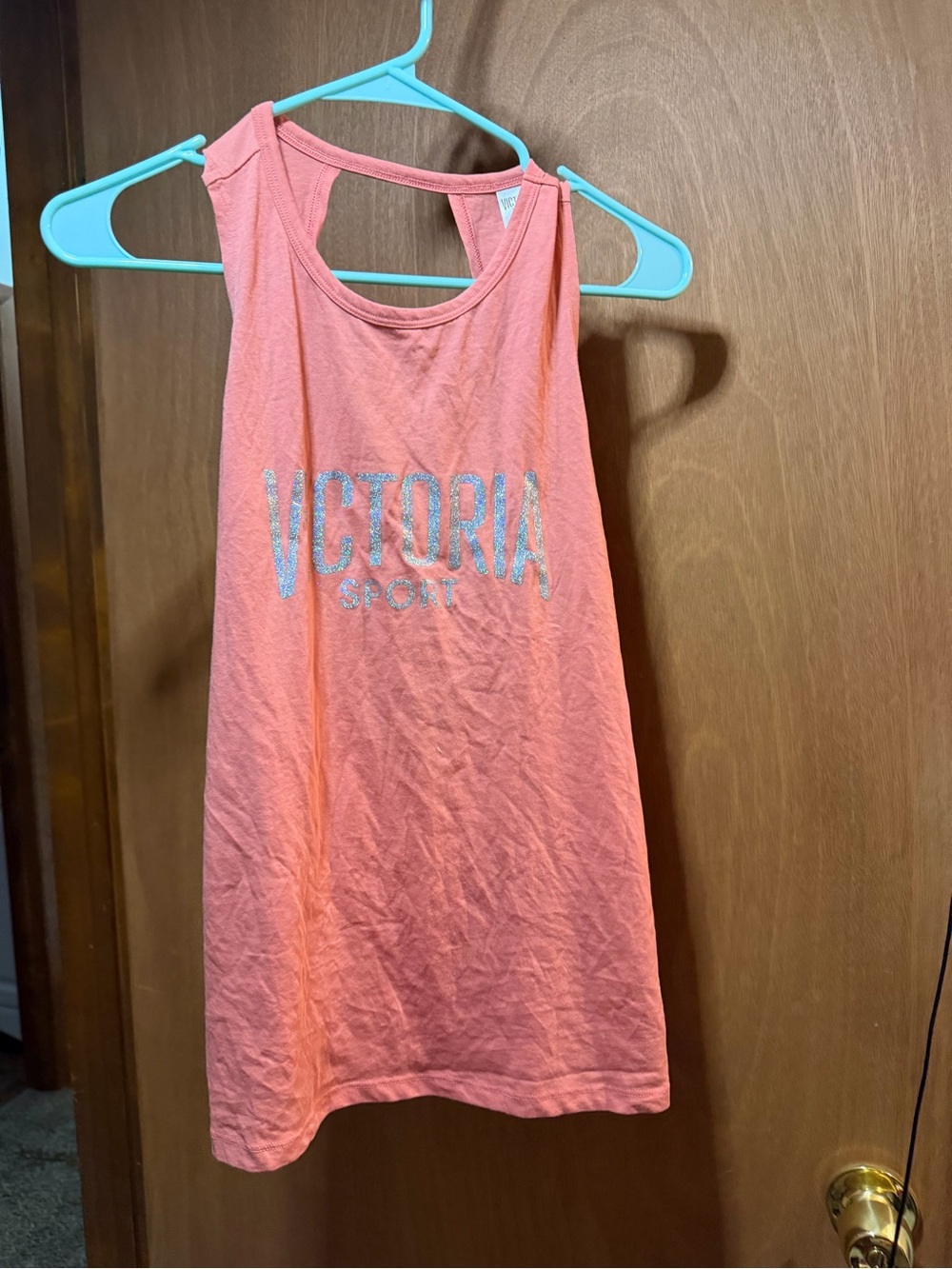 Victoria Sport Women’s M Coral Racerback Tank Sparkle Logo Athletic Top